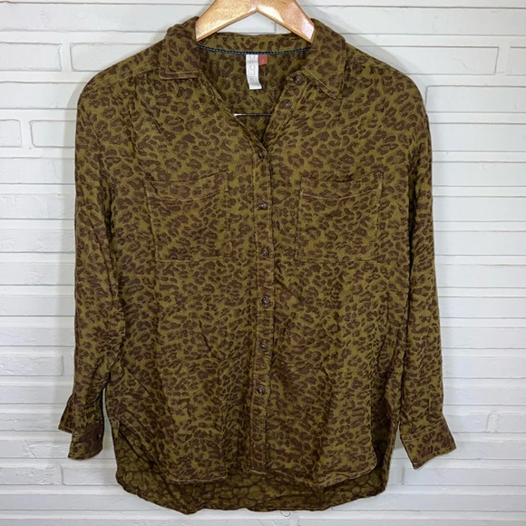 Pilcro Animal Print Wool Blend Long Sleeve Button Up Shirt, Women’s Size Small - Picture 1 of 7